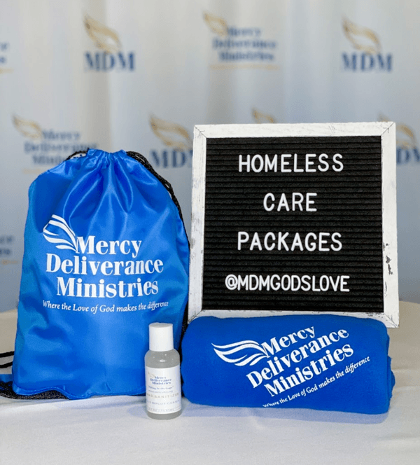 Homeless care package- bag, blanket and hand sanitizer